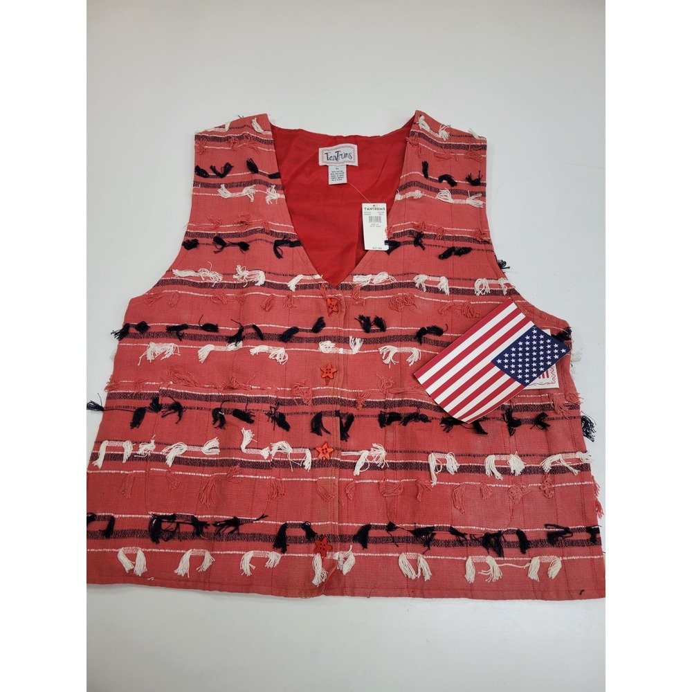 Tantrums Womens XL Red Woven Fringe Vest NWT Boho Southwestern Button Front